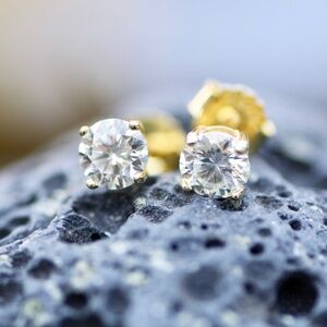 Certified 1 Carat Total Weight Moissanite Stud Earrings 14K Gold Vermeil